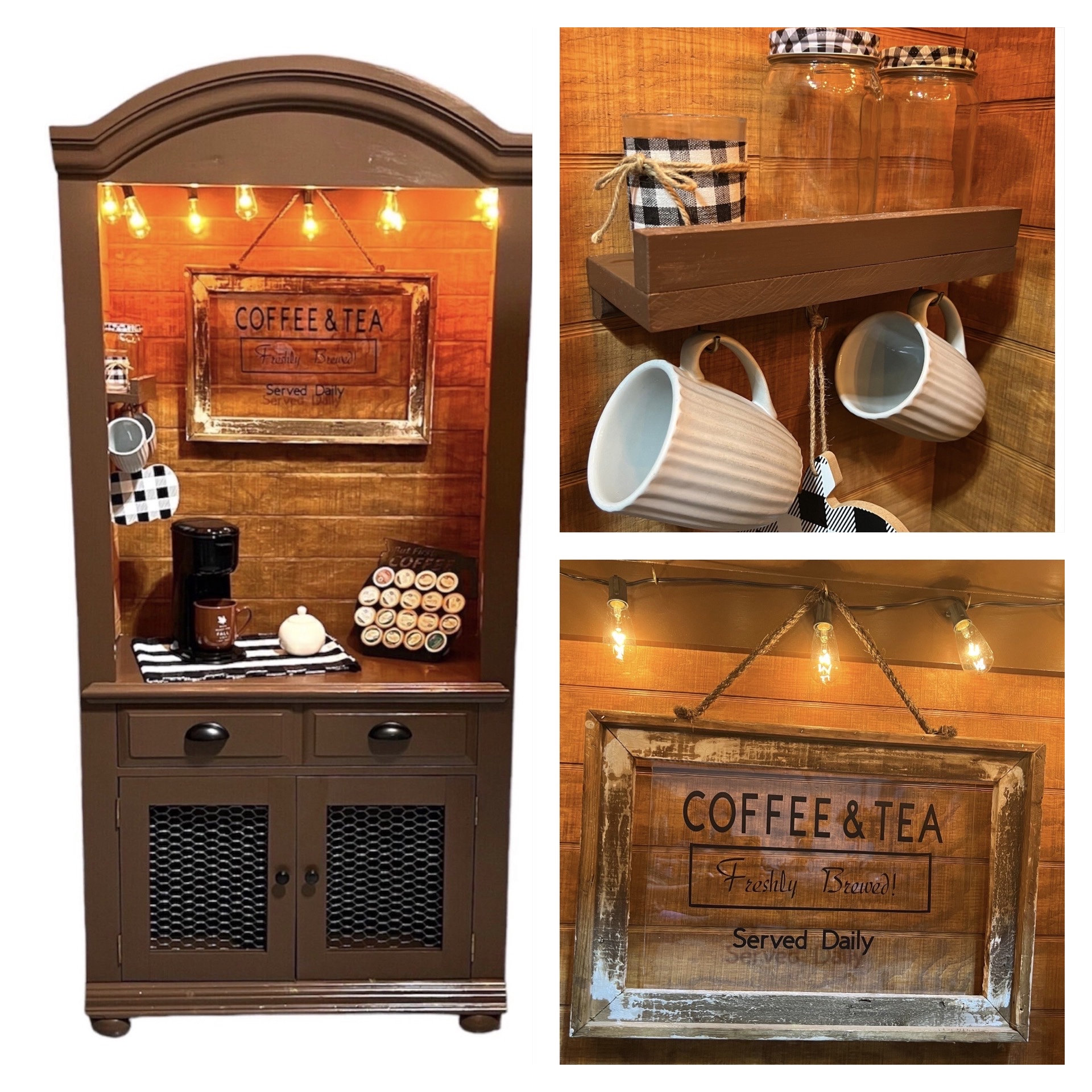 Coffee Bar / Mini Fridge Coffee Bar Cabinet / Country Chic Style Coffee or  Tea Bar / Coffee Bar With One Hinged Door With Small Storage 