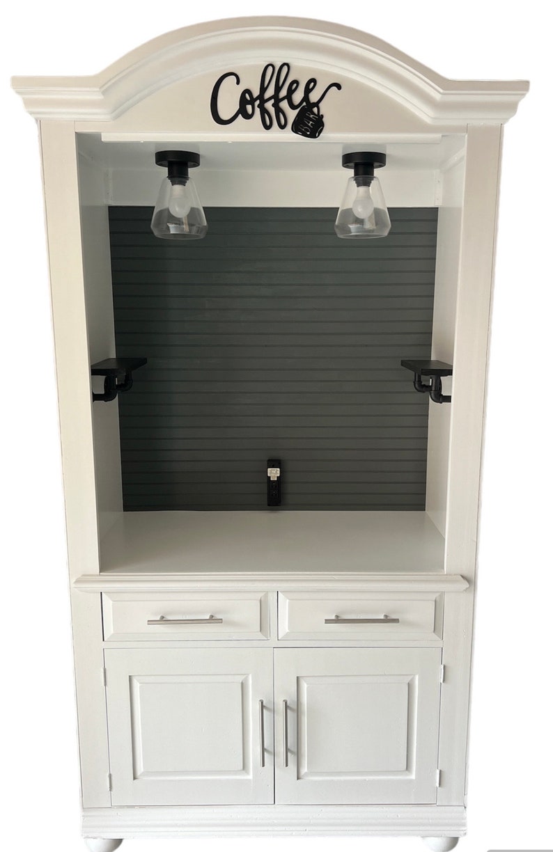 Custom designed coffee bar cabinets, beverage hutch, armoire cabinet, coffee bar image 9