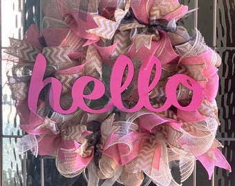 Pink and grey hello wreath