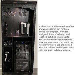 Beverage bar, black stain with distressed brown, liquor cabinet, wine and coffee hutch, solid wood, LED light