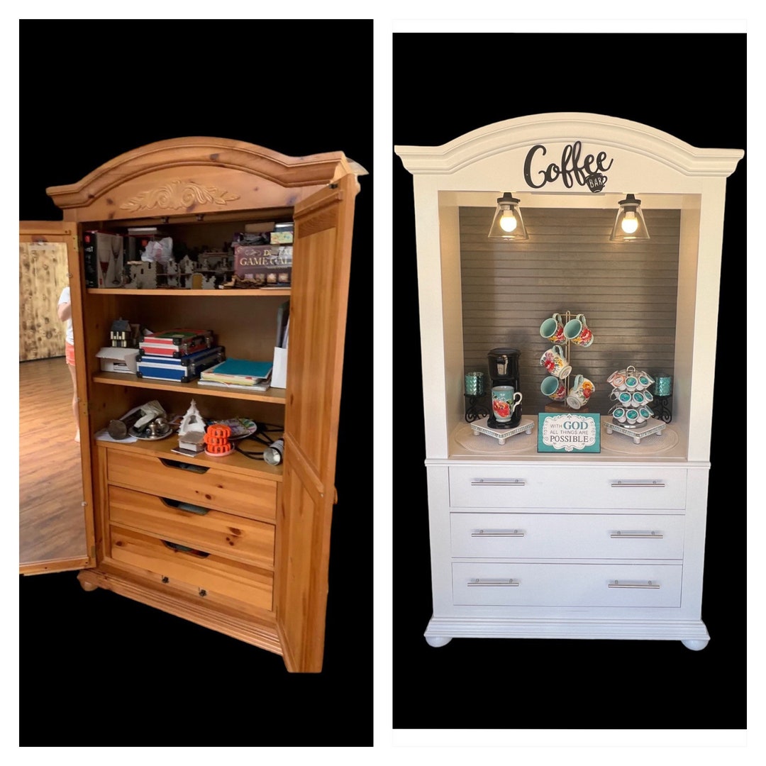 Farmhouse Coffee Hutch, Armoire Drink Station, Beverage Hutch, Armoire