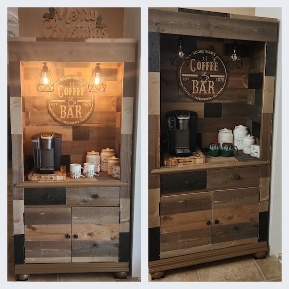Rustic coffee bar cabinet discount