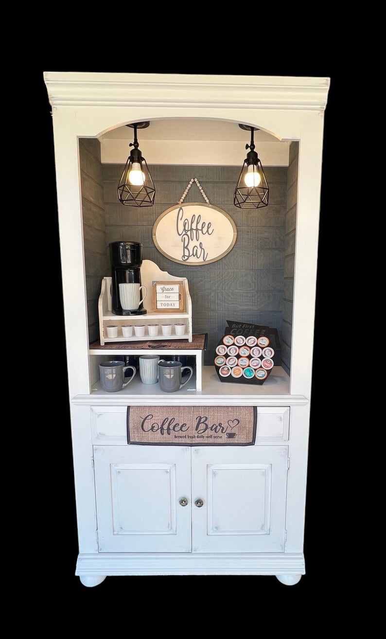 Distressed White Coffee Bar Cabinet, Coffee Hutch - Etsy