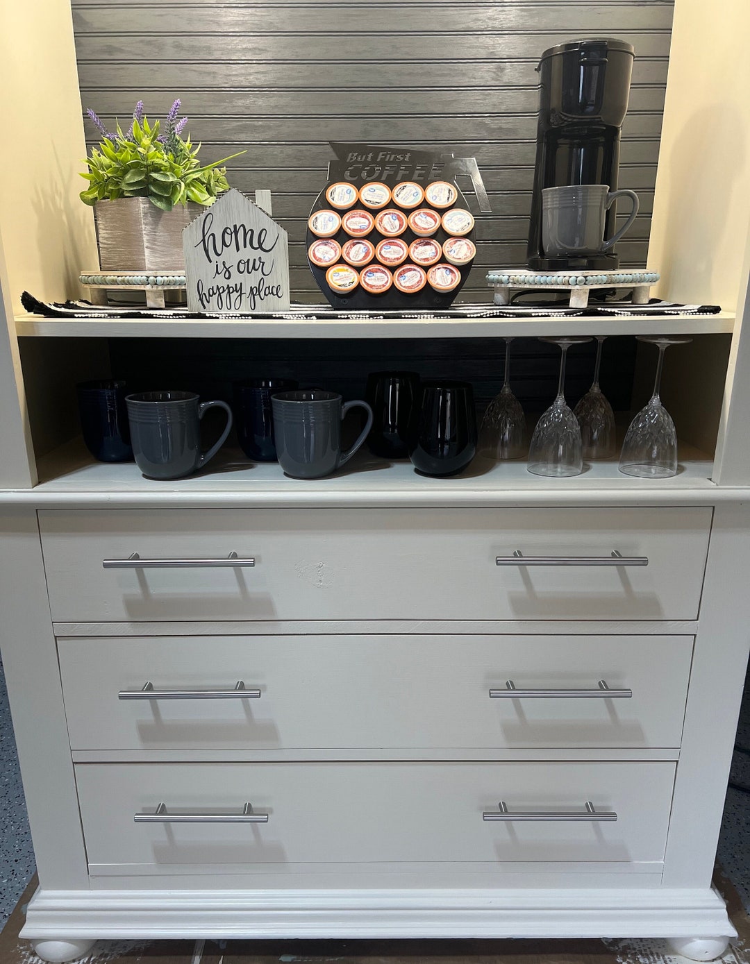 Antique White Coffee Hutch, Beverage Bar, Coffee Armoire With Drawers ...