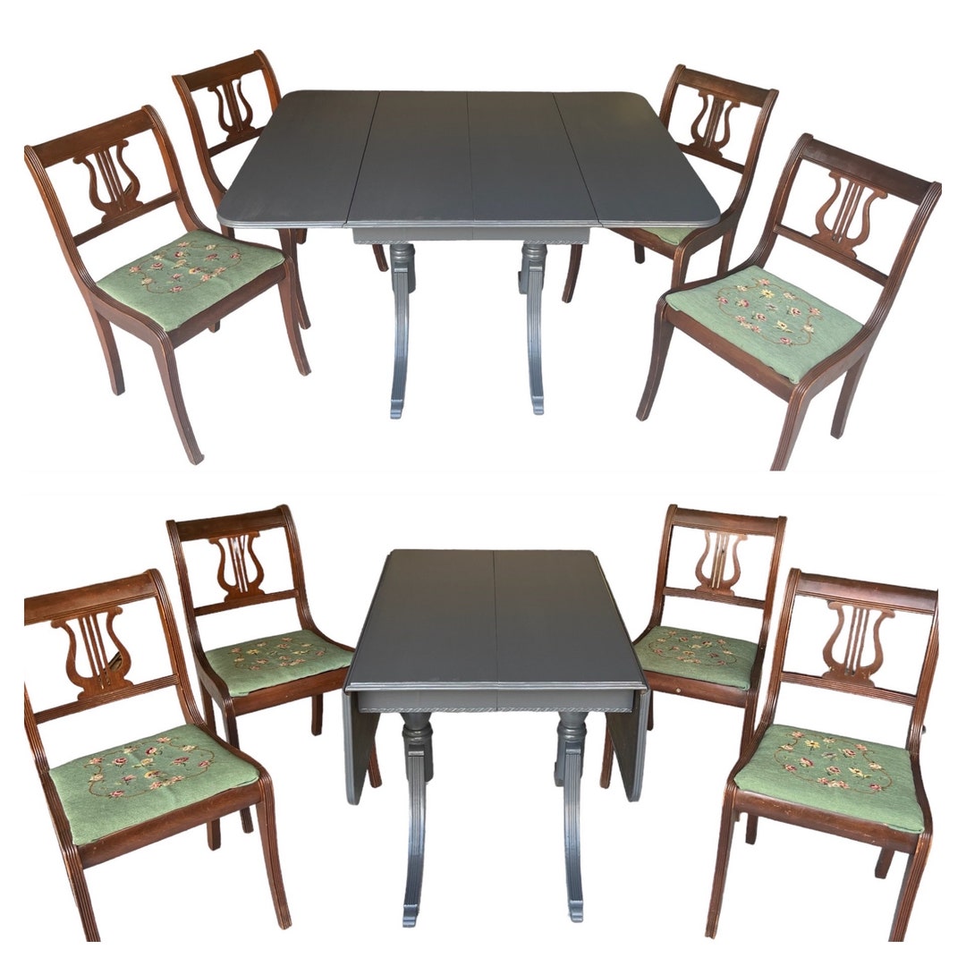 Duncan Phyfe Drop Leaf Table and Chair Set, Vintage Table, Sage Green ...