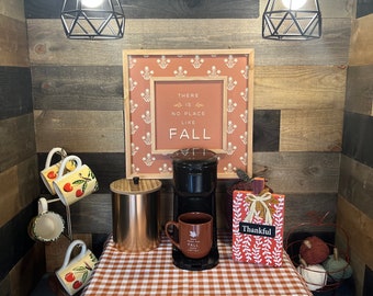 Distressed grey coffee cabinet, barn wood and grey hutch, coffee bar, fall decor