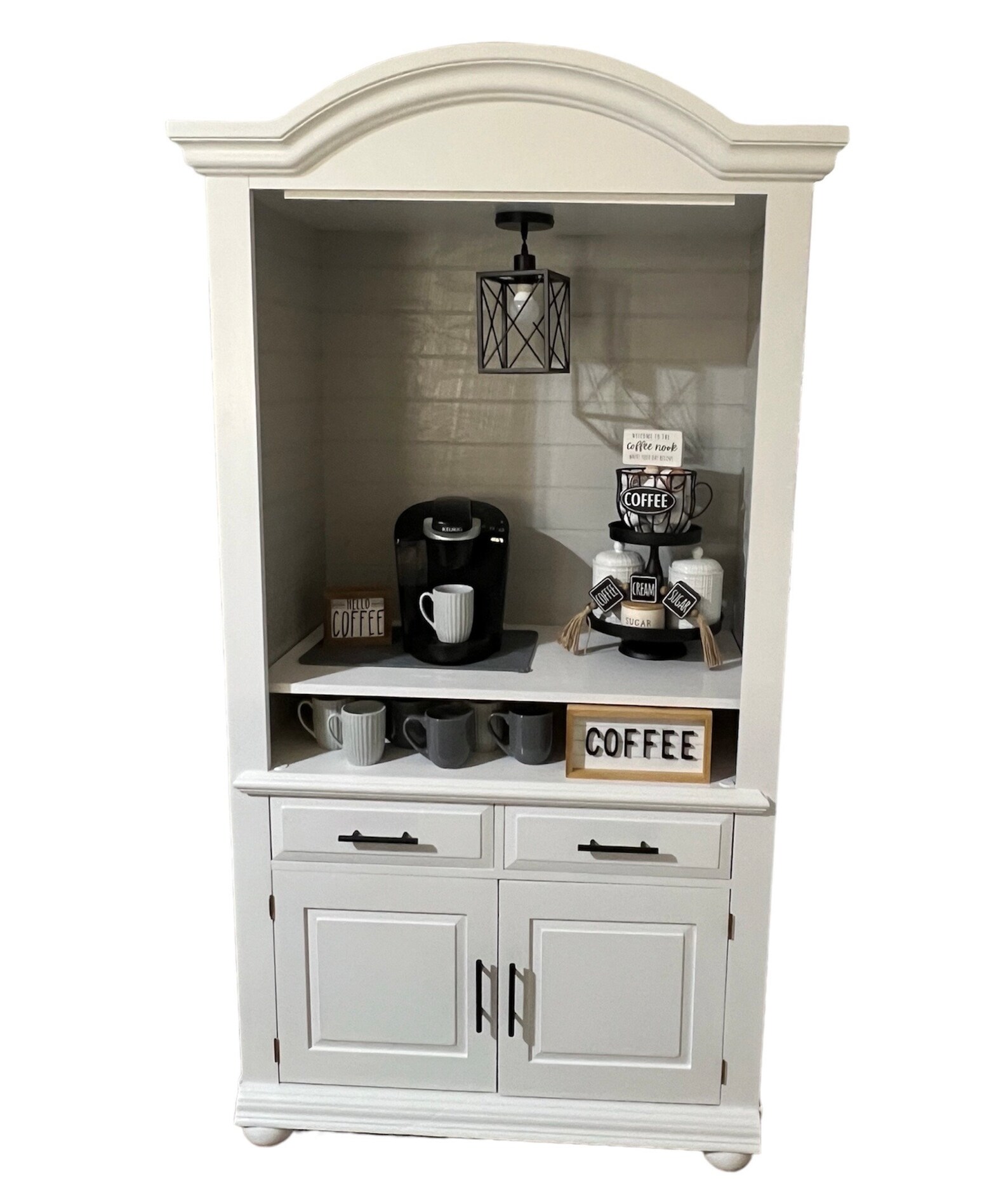 Bright White Coffee Hutch, Silver Pointe Shiplap Wood Board, Beverage ...