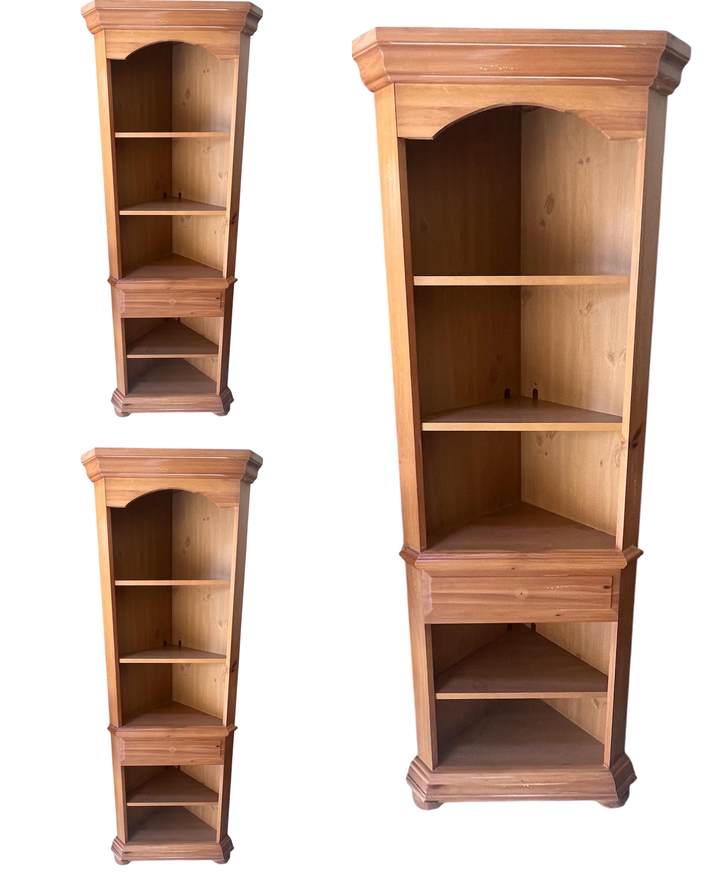 Set of 3: Broyhill Pine Corner Bookcases, Antique, Collectible
