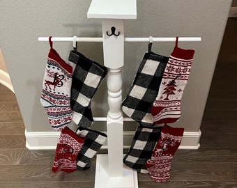 Christmas stocking post, wood banister post with removable poles