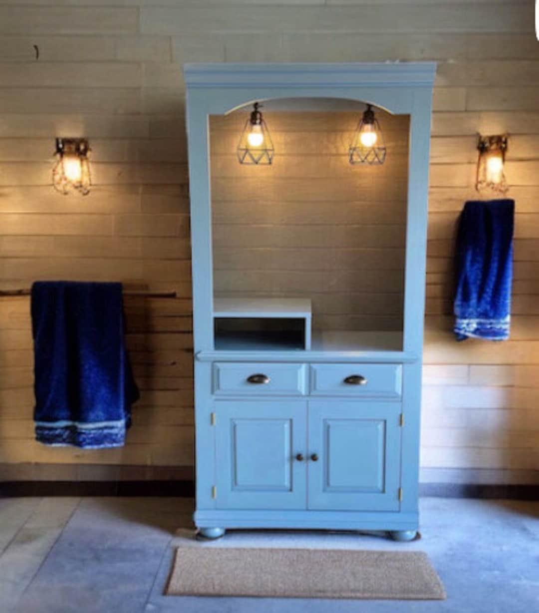 Blue and Grey Bathroom Towel Extra Bathroom Storage