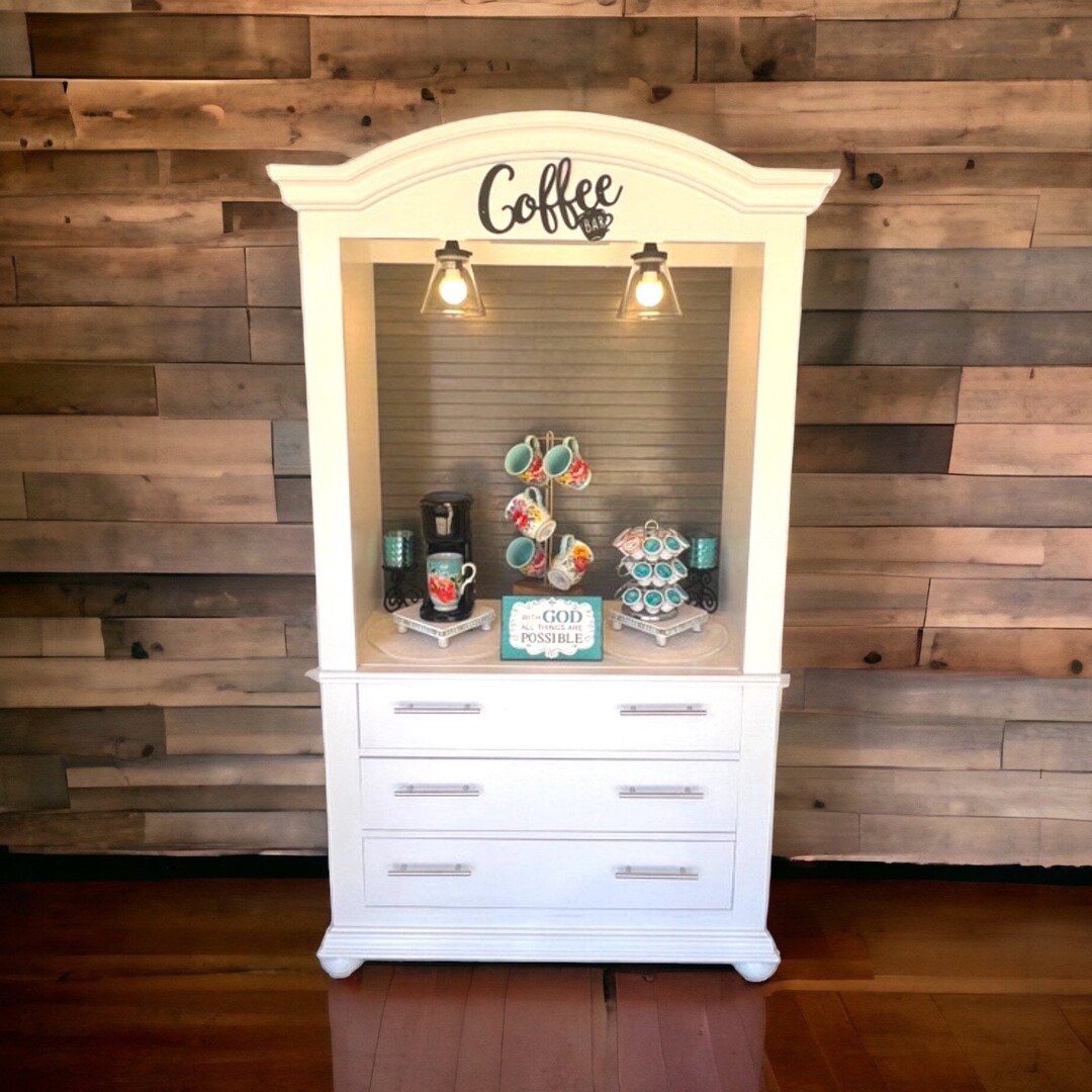 Farmhouse Coffee Hutch, Armoire Drink Station, Beverage Hutch, Armoire