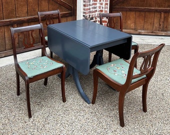 Duncan Phyfe Drop Leaf Table and Chair Set, Vintage Table, Sage