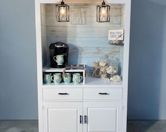 Preciosa barra de café estilo playero con revestimiento de madera, mueble para bebidas, aparador para café y vino, decoración rústica, armario para dormitorio.