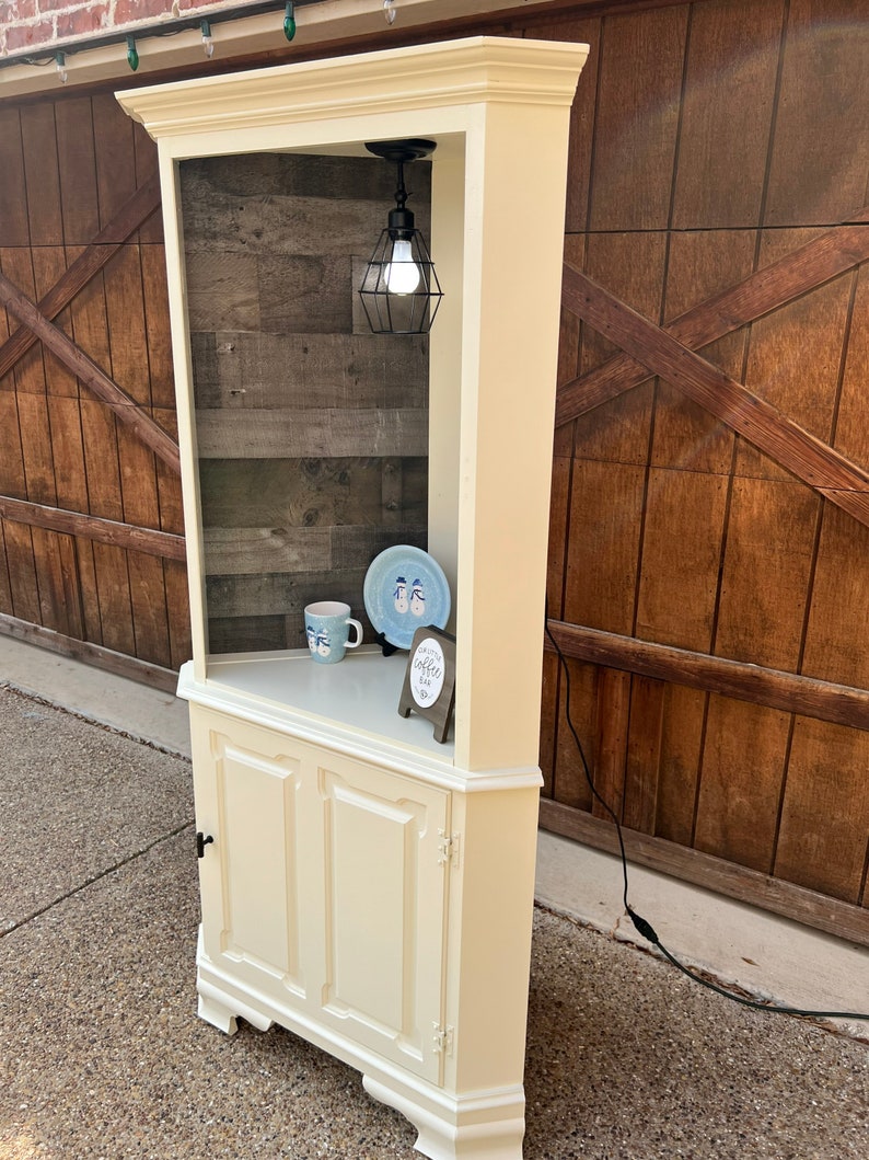 Corner Hutch Antique White and Grey Corner Coffee Station - Etsy