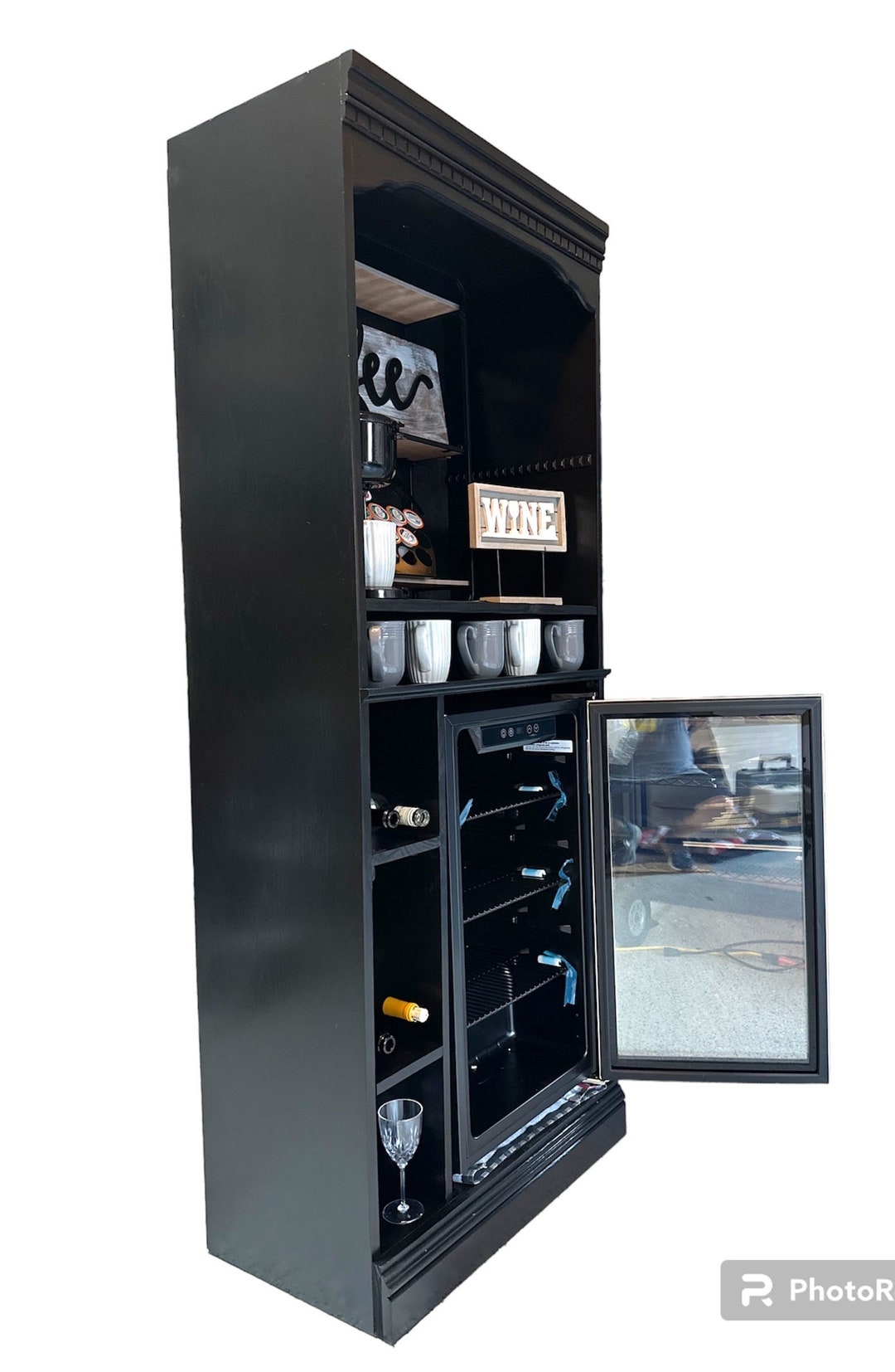 Black With Fridge Coffee and Wine Hutch Beverage Etsy