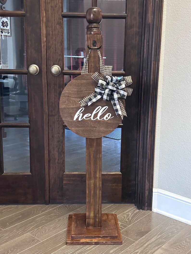 Walnut Posts Walnut Front Porch Post, With Walnut Hello Sign and Bow, Customization ...
