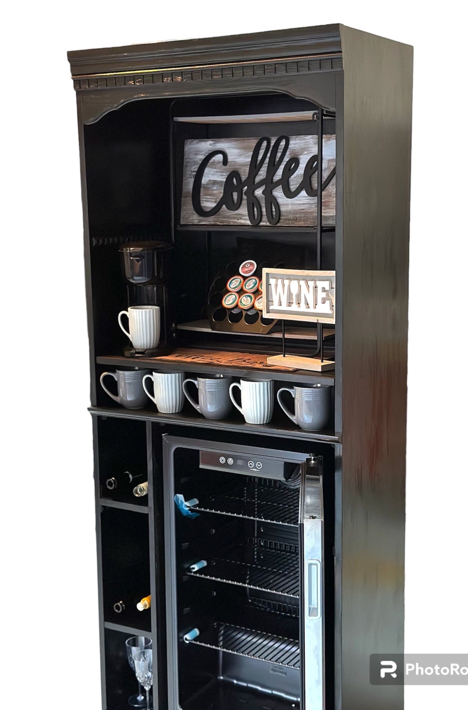Black With Fridge Coffee and Wine Hutch Beverage Etsy