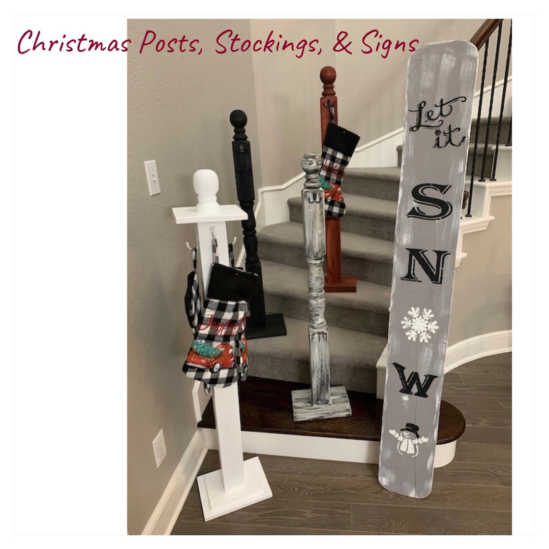 Wood Banister Post Christmas Stocking Holder Signs Etsy