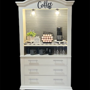Antique White Coffee Hutch, Beverage Bar, Coffee Armoire With Drawers ...