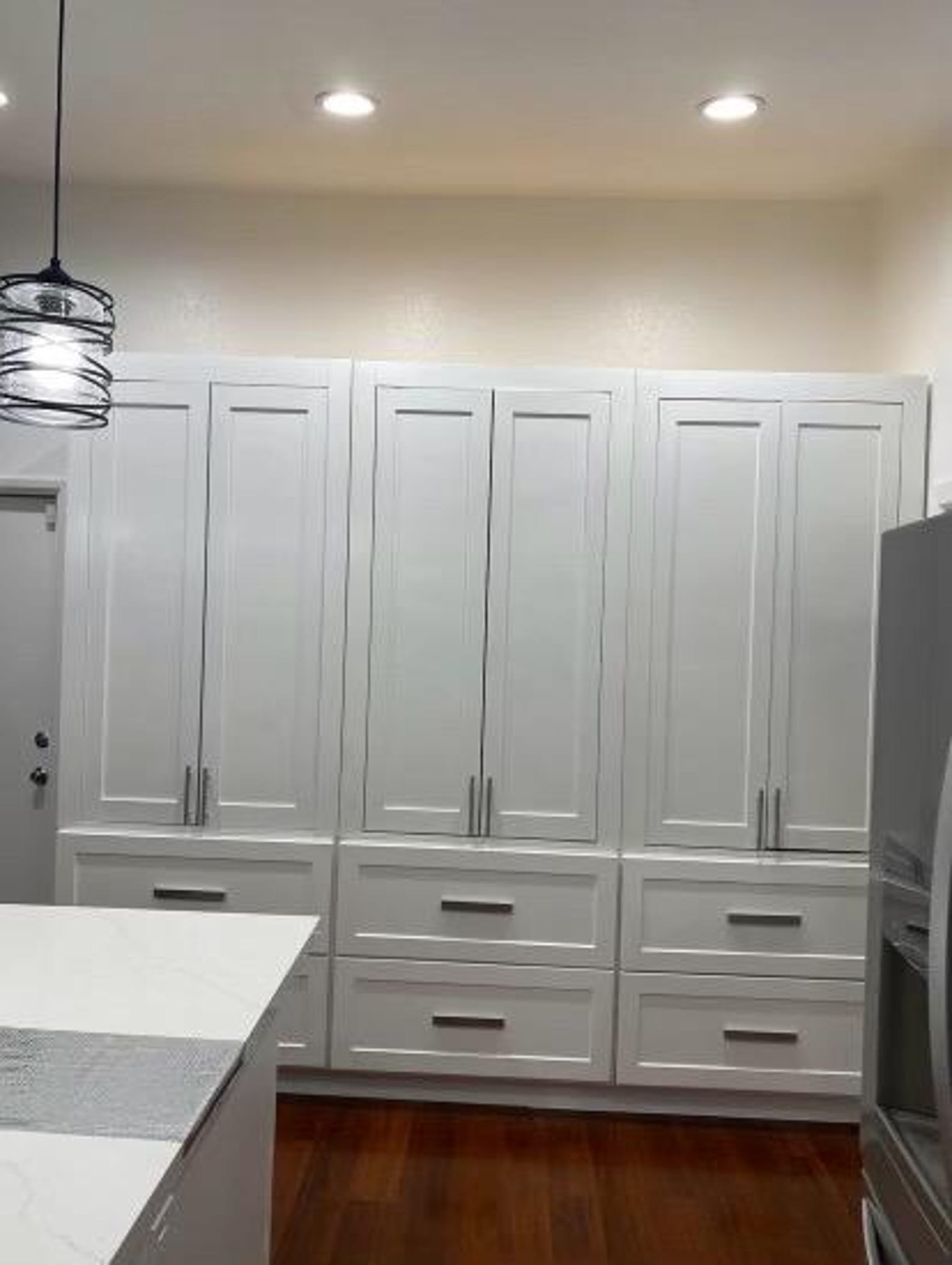Three Unit Kitchen Cabinet With Shelves and Pocket Sliding Doors and ...