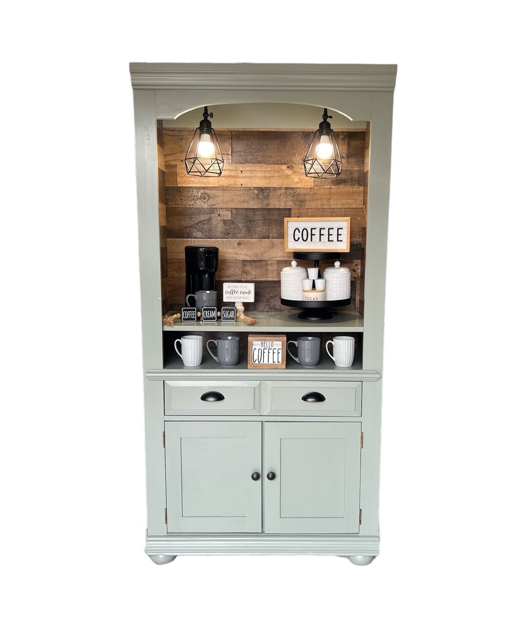 Sage Coffee Hutch, Vintage Hutch, Vintage Cabinet, Sage Coffee and Wine ...