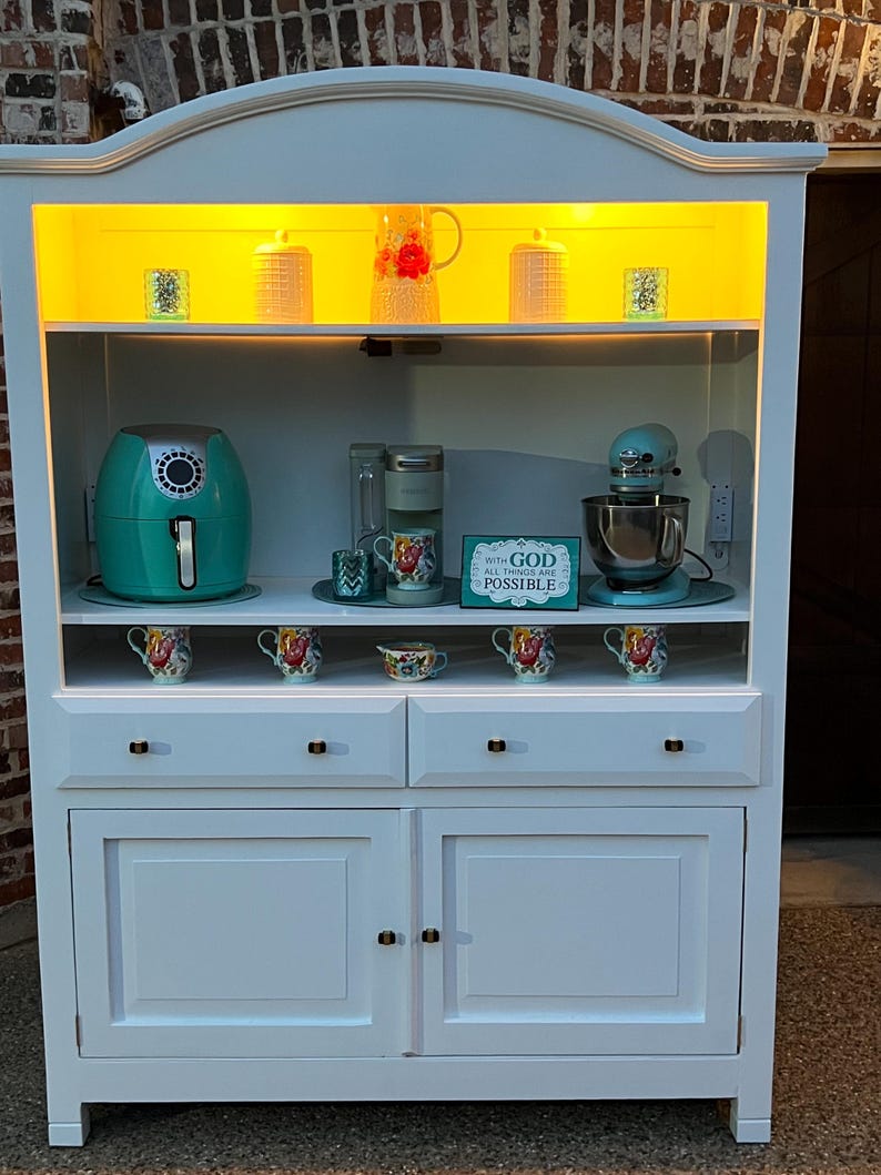 5-foot Arched Cabinet, White Farmhouse Appliance and Beverage Bar ...