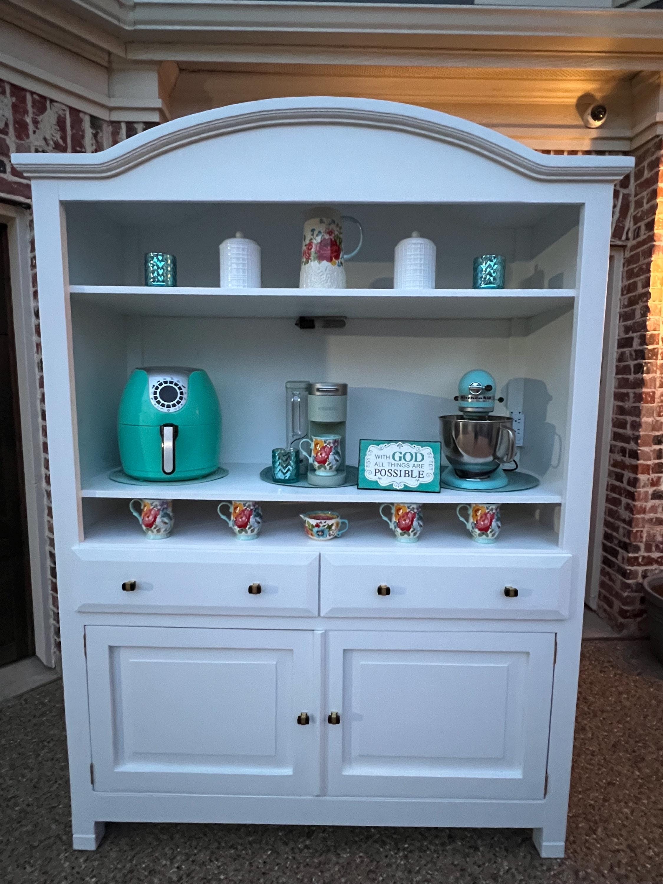 5-foot Arched Cabinet, White Farmhouse Appliance and Beverage Bar ...