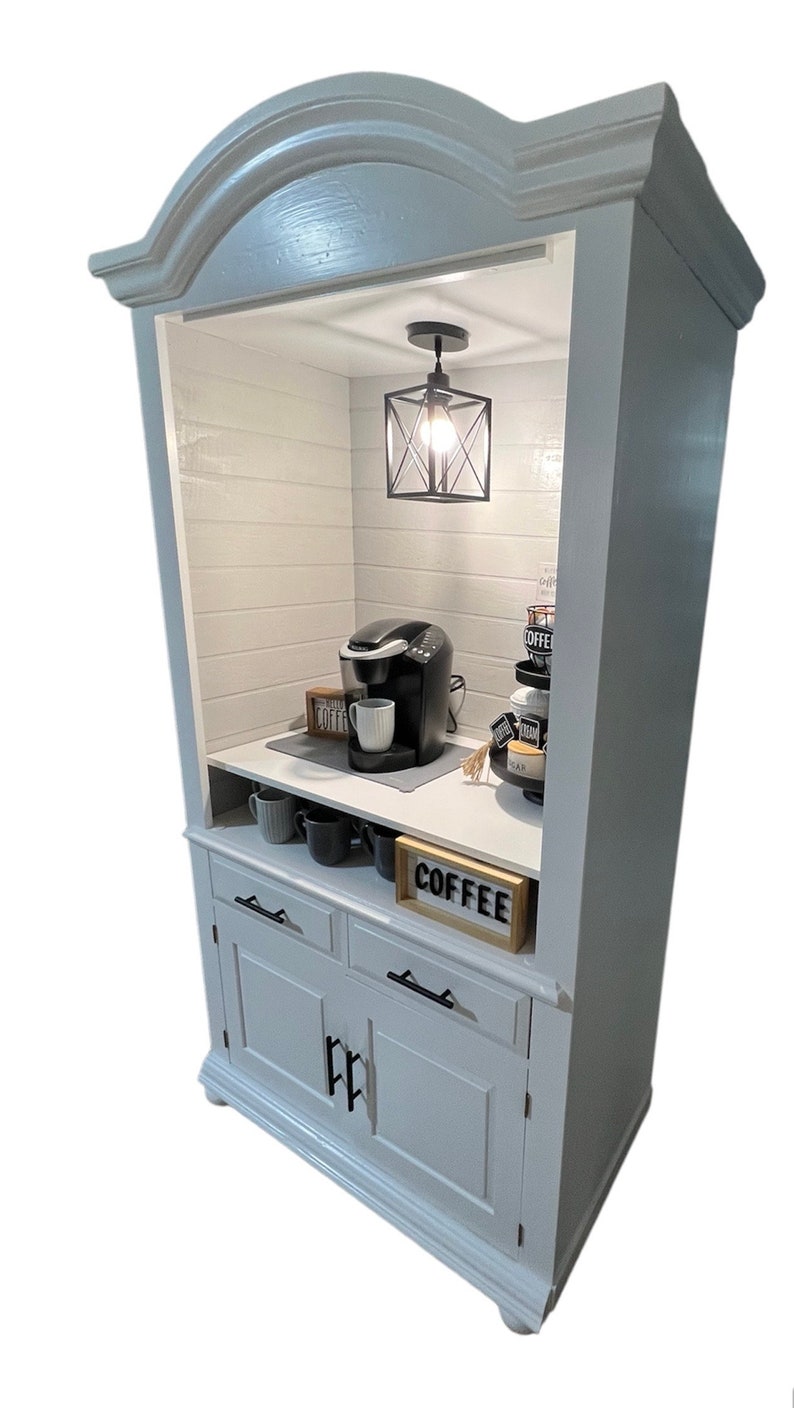Bright White Coffee Hutch, Silver Pointe Shiplap Wood Board, Beverage ...
