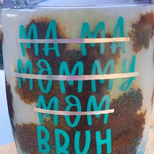 Cow print tumbler, turquoise, white, brown