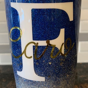 Ombré blue and silver name tumbler, personalized tumbler