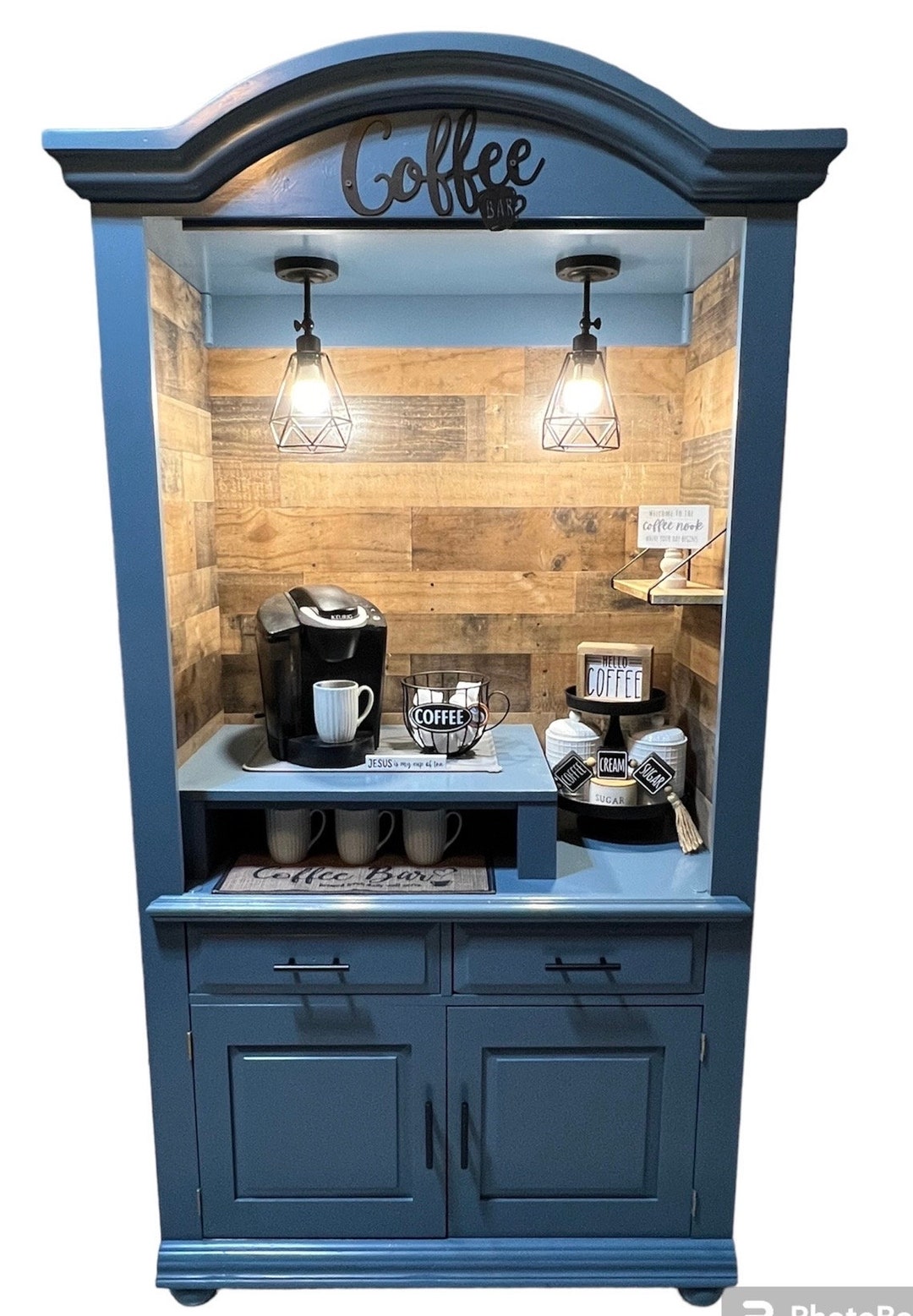 Coffee and Wine Bar, Farmhouse, Greyish-blue Cabinet, Coffee Armoire - Etsy