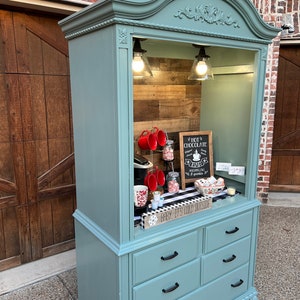 Coffee armoire, beverage bar, beverage station, wine bar, Christmas chocolate bar, holiday decor