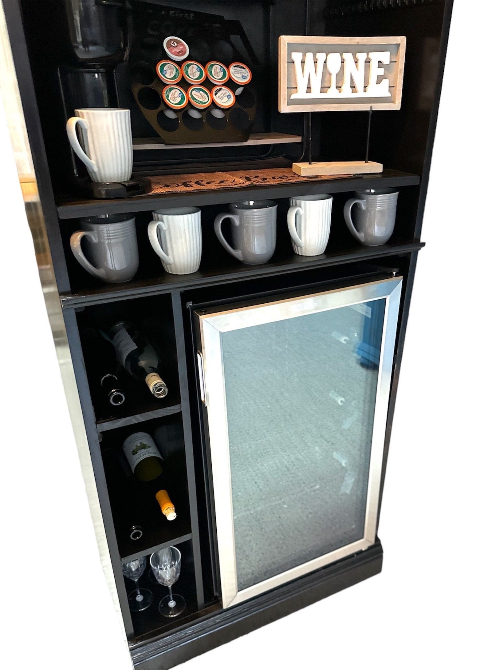 Black With Fridge Coffee and Wine Hutch Beverage Etsy