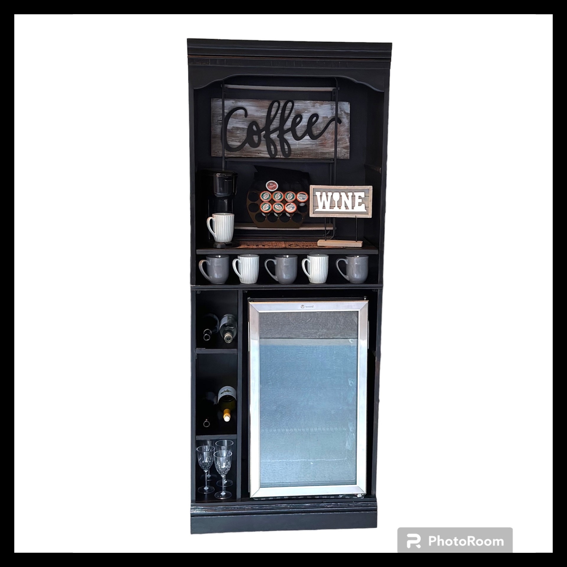 Black With Fridge Coffee and Wine Hutch Beverage Etsy
