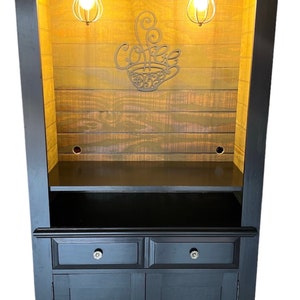 Custom designed coffee bar cabinets, beverage hutch, armoire cabinet, coffee bar image 6