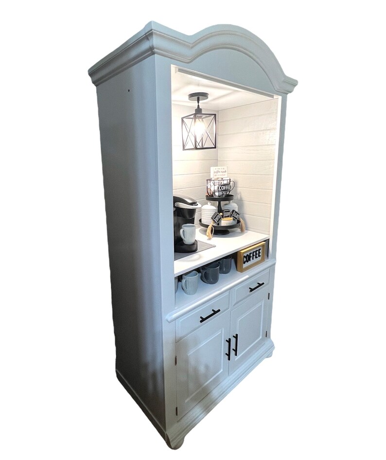 Bright White Coffee Hutch, Silver Pointe Shiplap Wood Board, Beverage ...