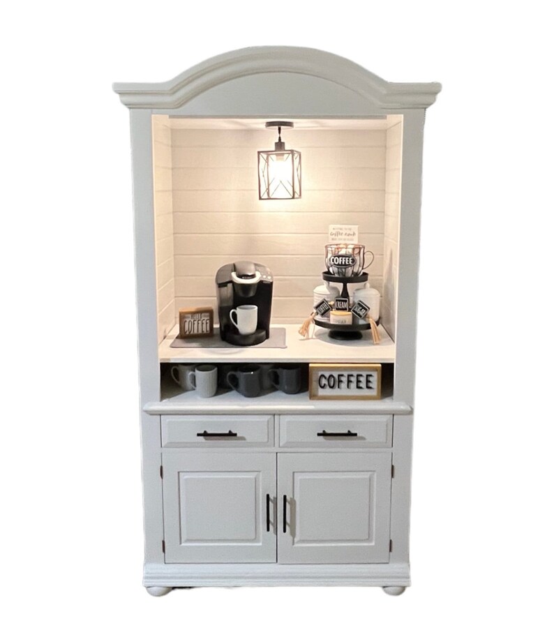 Bright White Coffee Hutch, Silver Pointe Shiplap Wood Board, Beverage ...