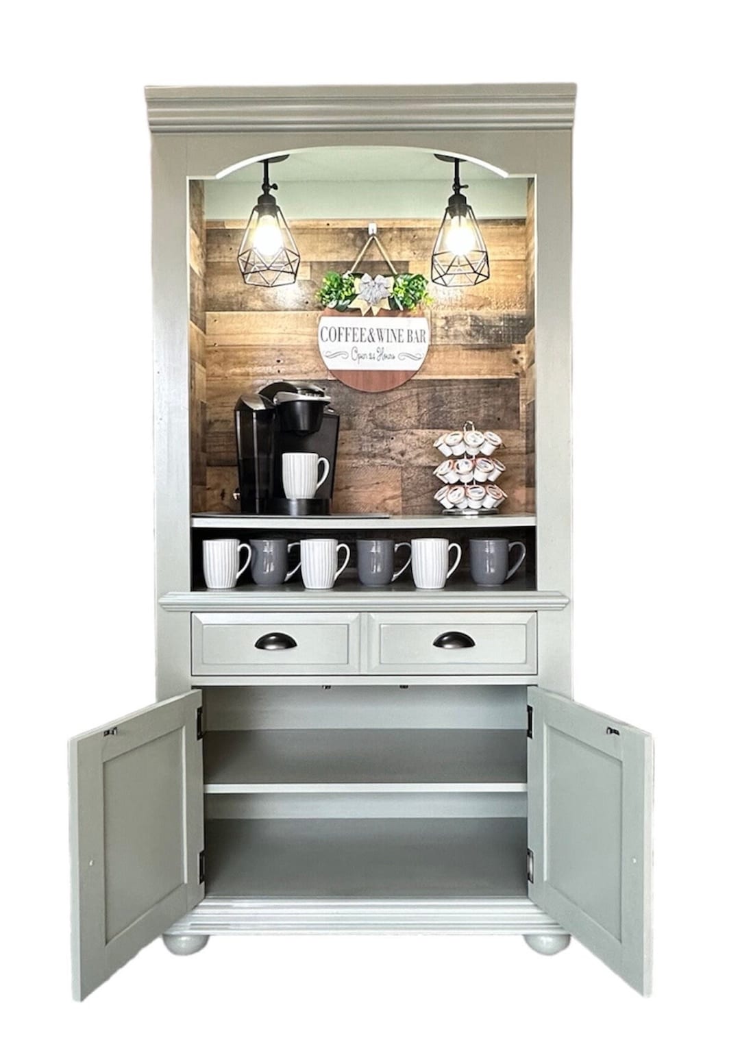 Sage Coffee Hutch, Vintage Hutch, Vintage Cabinet, Sage Coffee and Wine ...