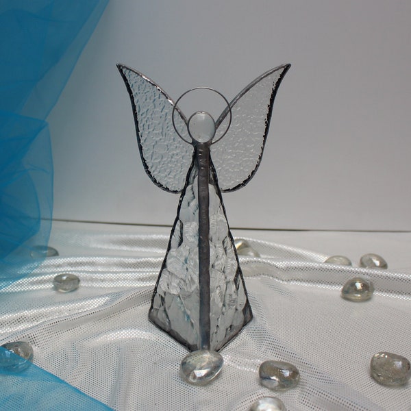 Stained glass Angel, Clear angel, Stained glass candle holder, Special gift Modern angel, Custom stained glass, Guardian angel Cristal angel