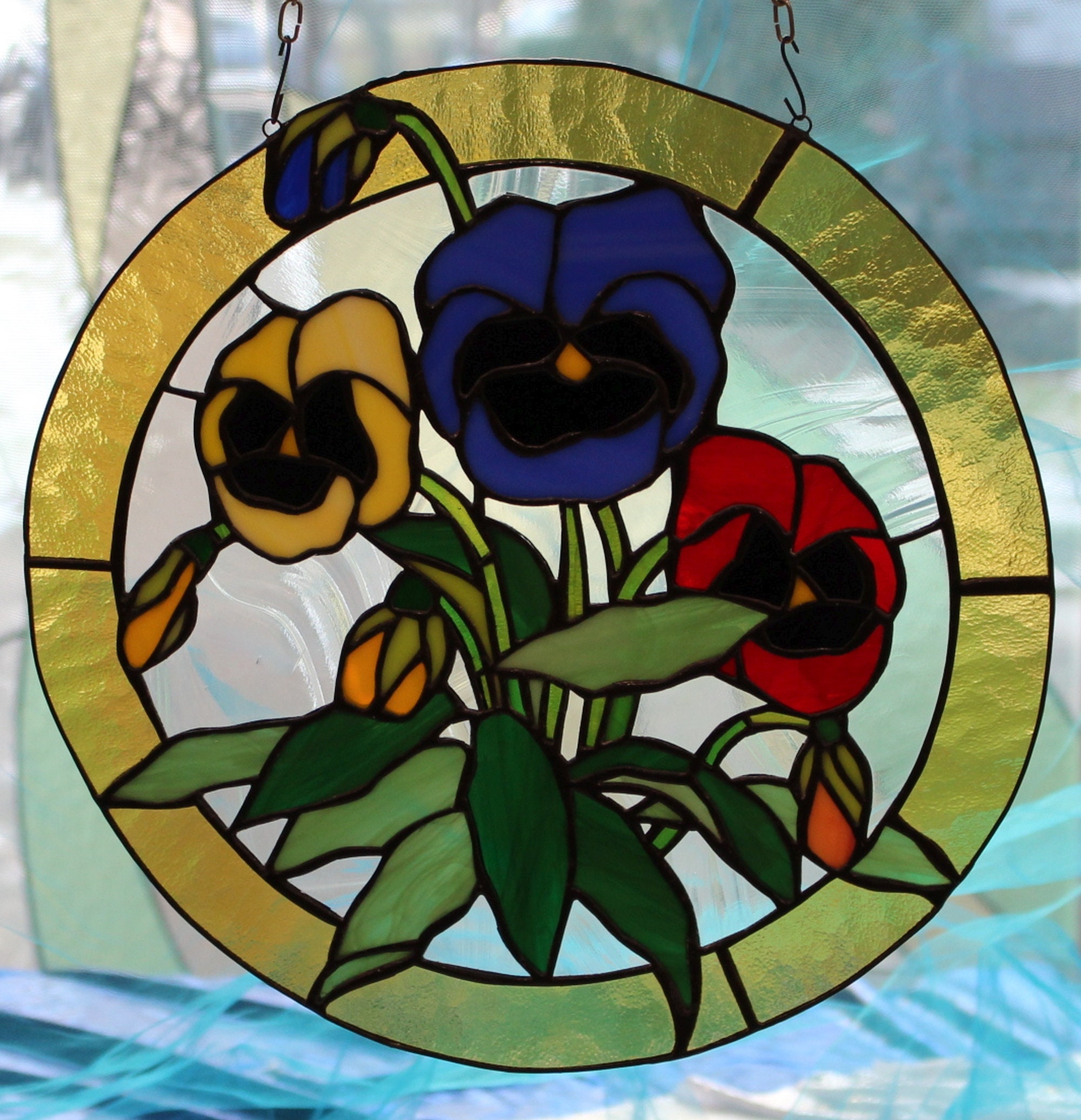 Stained Glass Pansy Suncatcher Window Decoration Window Etsy