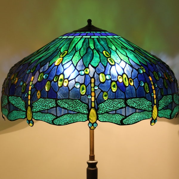 Tiffany standing lamp, Dragonfly, Stained glass lamp, Blue and green lamp, original lamp, Custom lamp, Vintige, Artistic lamp, Dragonfly