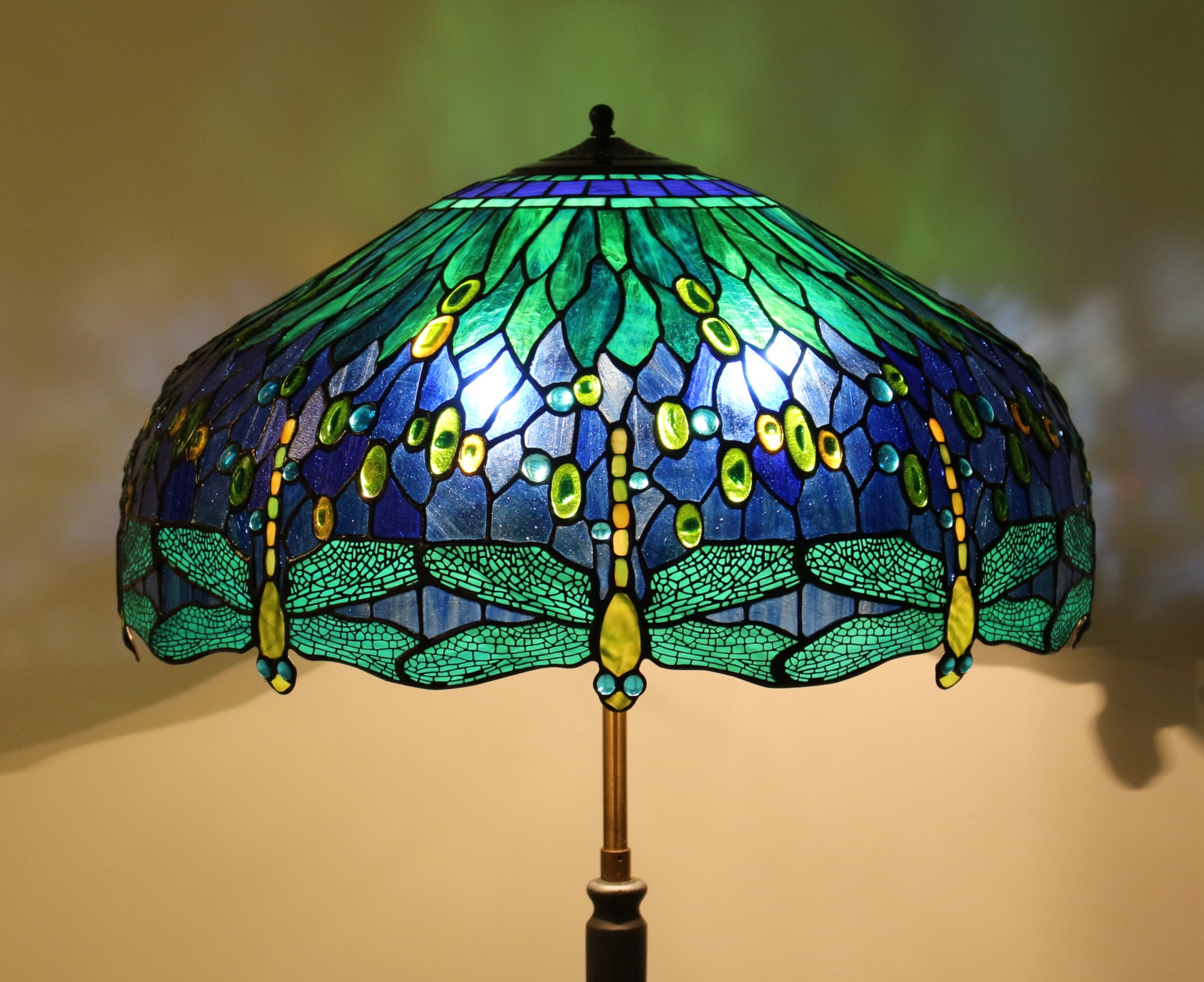 Tiffany Standing Lamp Dragonfly Stained Glass Lamp Blue And Etsy