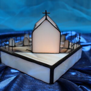 Halloween Candle holder, Creepy candlestick, Halloween decoration, Goth gift, Goth decoration, Stained glass cemetery Graveyard decoration 2