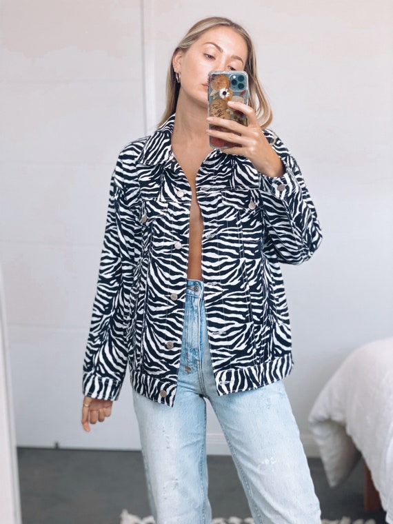 Zebra print 90s vintage denim jacket