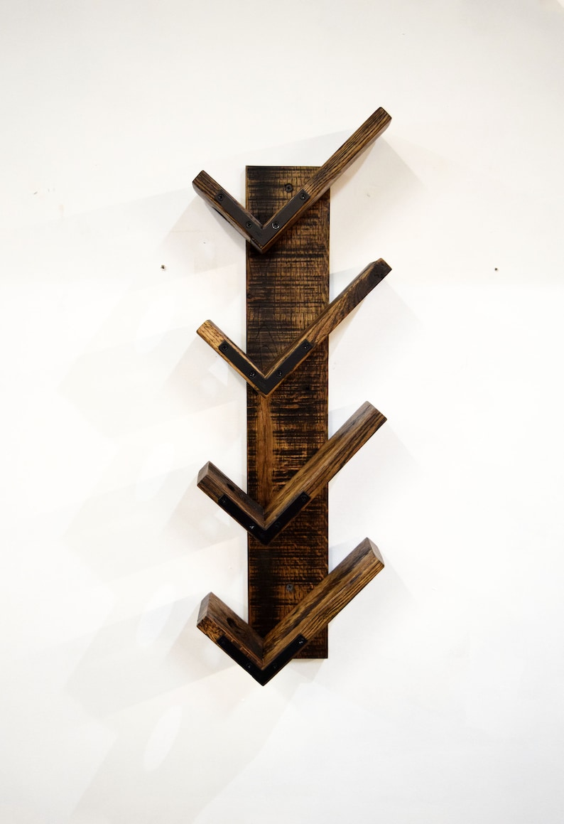 Reclaimed Wood Vertical Wine Rack with metal detail, Rustic Wine Rack, Recycled Wood Wine Rack, Wall Mounting Wine Rack, Wine Storage image 1