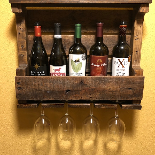 Rustic Reclaimed Wood Wine Rack and Wine Glass Holder