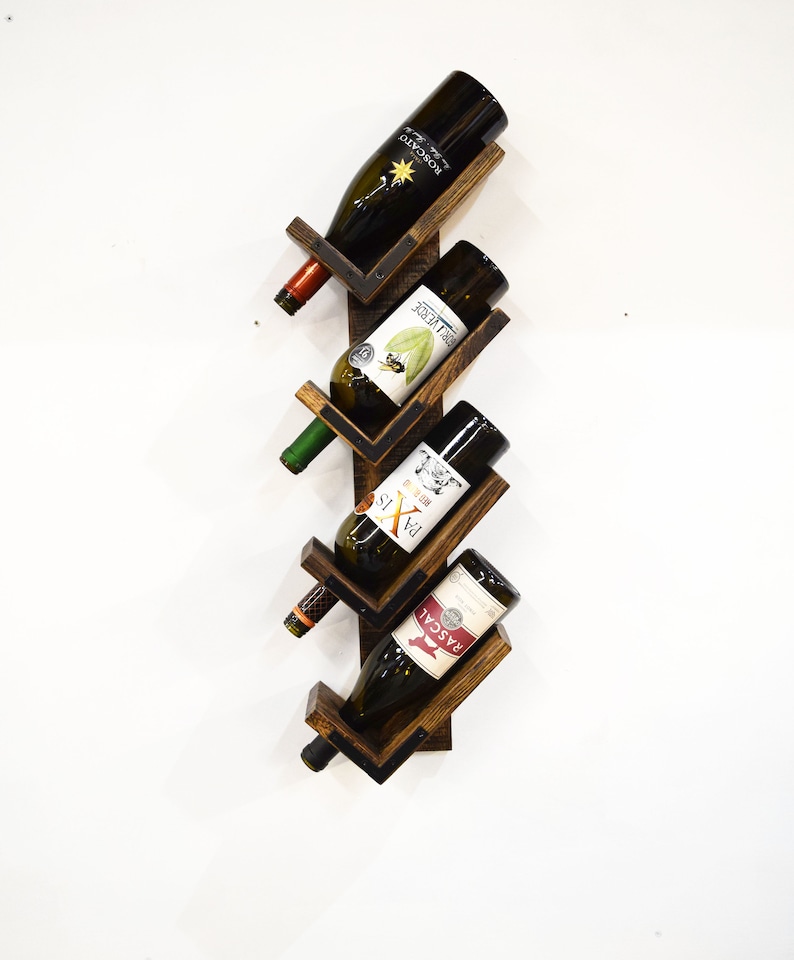Reclaimed Wood Vertical Wine Rack with metal detail, Rustic Wine Rack, Recycled Wood Wine Rack, Wall Mounting Wine Rack, Wine Storage image 2
