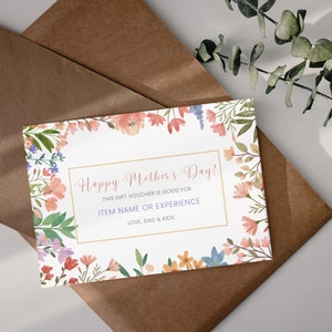 Mother&#39;s Day Gift Certificate Template, Event Experience Coupon, Wildflower Editable Coupon