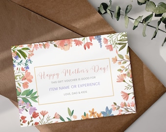 Mother's Day Gift Certificate Template, Event Experience Coupon, Wildflower Editable Coupon