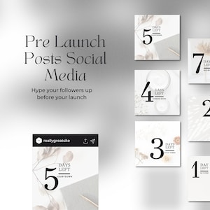 Editable 7 Day Launch Instagram Posts, Minimalist Template, Countdown
